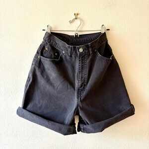 Vintage Chic High Waist Denim Shorts Faded Black 5 Pocket Relaxed Fit Mom 90s